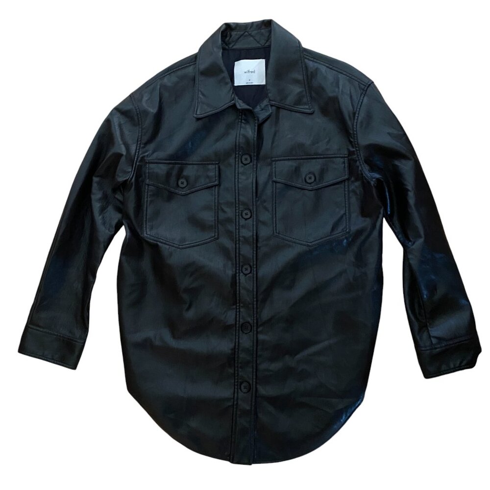 Aritzia Wilfred The Ganna Vegan Leather Shirt Jacket Black Shacket Oversized-M